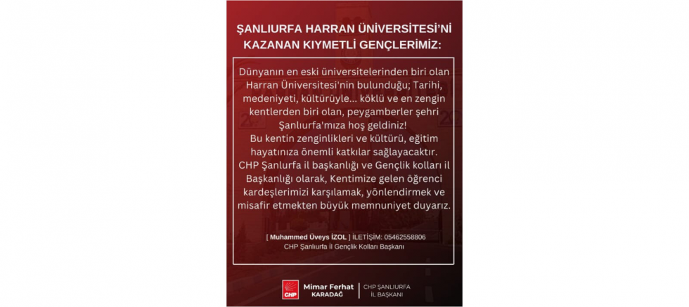 CHP ŞANLIURFA İL BAŞKANI FERHAT KARADAĞ:..