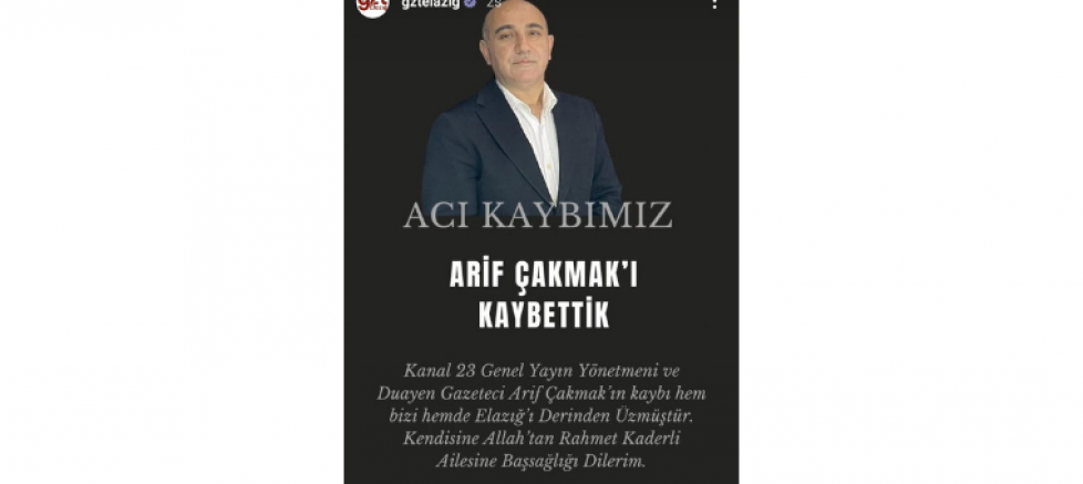 DEVA PARTİSİ ELAZIĞ İL BAŞKANI FETİH AHMET BİÇER: “DUAYEN GAZETECİ ARİF ÇAKMAK’IN KAYBI HEPİMİZİ DERİNDEN ÜZMÜŞTÜR” - GÜNDEM - İnternetin Ajansı